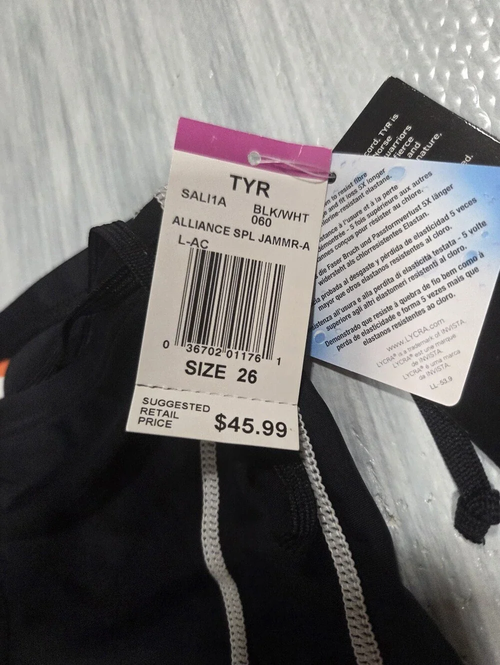 TYR Alliance Boy Men Splice Jammer Black/white Swim Suit Sz 26 NEW